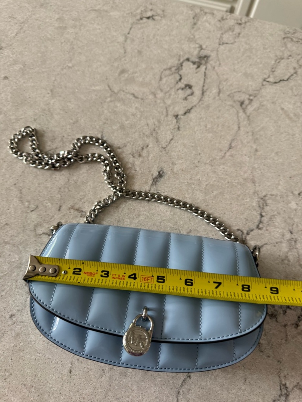 Michael Kors Baby Blue Patent Leather Chain Crossbody - Picture 12 of 12